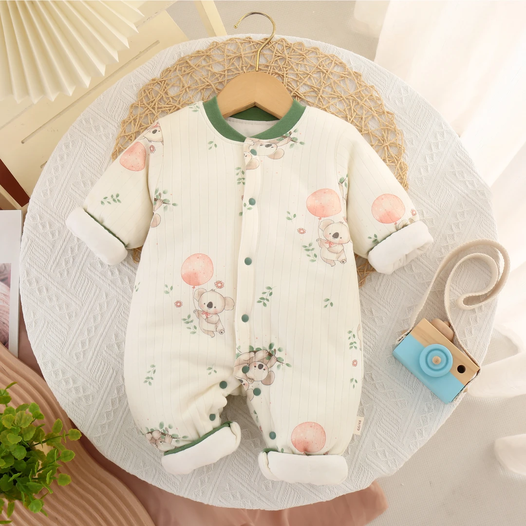 秋冬新生儿150g纯棉外穿爬服加厚棉花衣婴幼儿连体衣棉服宝宝全