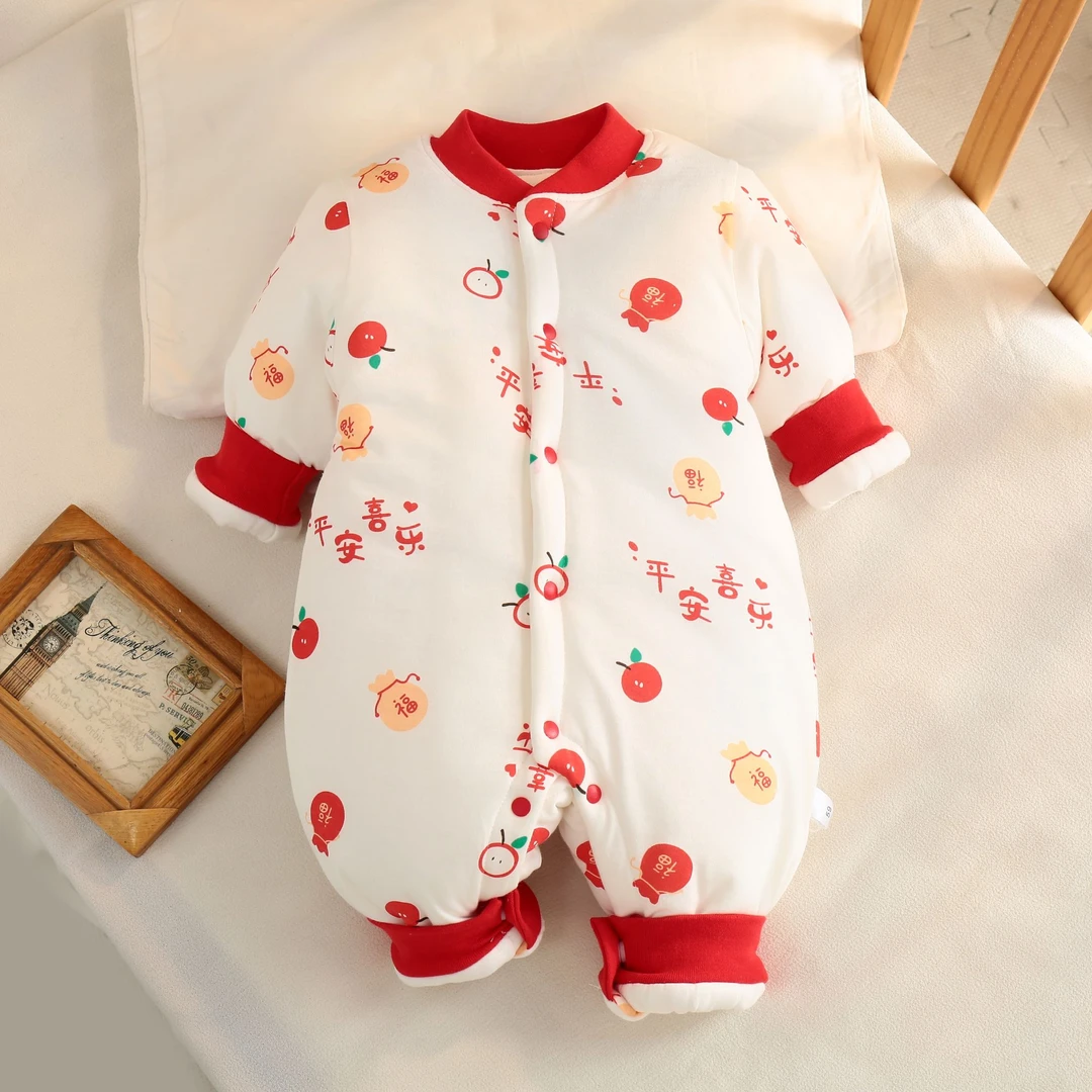 秋冬新生儿150g纯棉外穿爬服加厚婴幼儿连体衣棉服男女宝宝