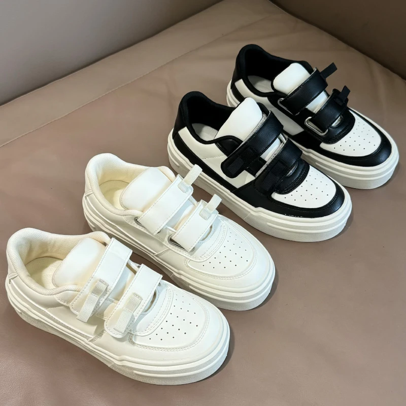 35-43码魔术贴小白鞋女2025秋季新款百搭大头板鞋厚底41大码女鞋