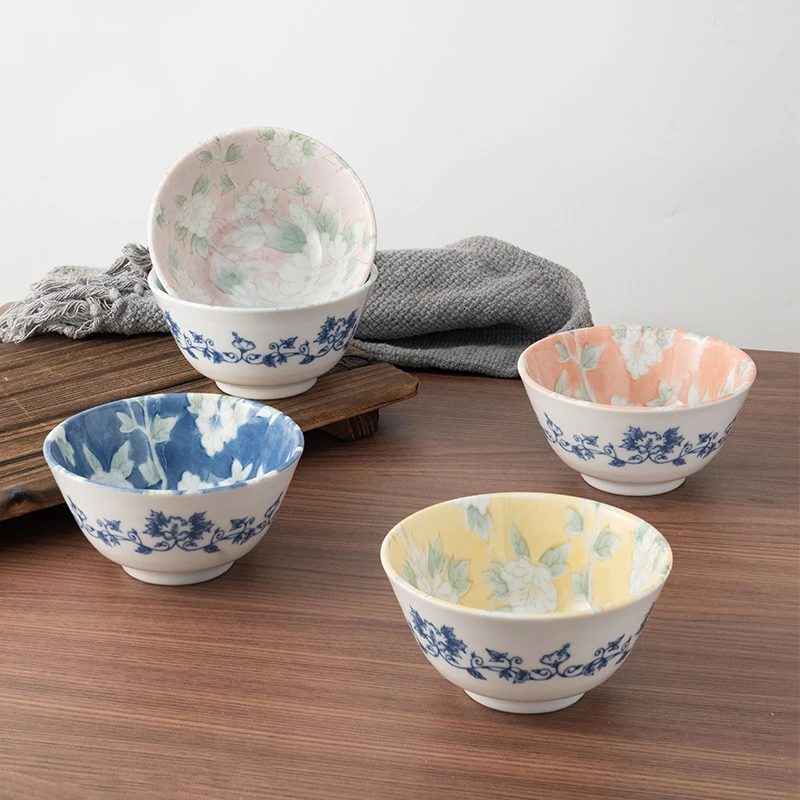 美浓烧日本进口陶瓷饭碗小号家用日式好看高颜值木槿花釉下彩饭碗