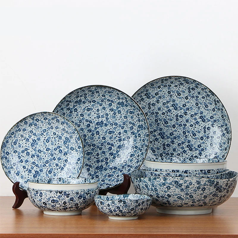 美浓烧-日本进口陶瓷碗和风家用餐具碗碟盘釉下彩日式汤面碗大号