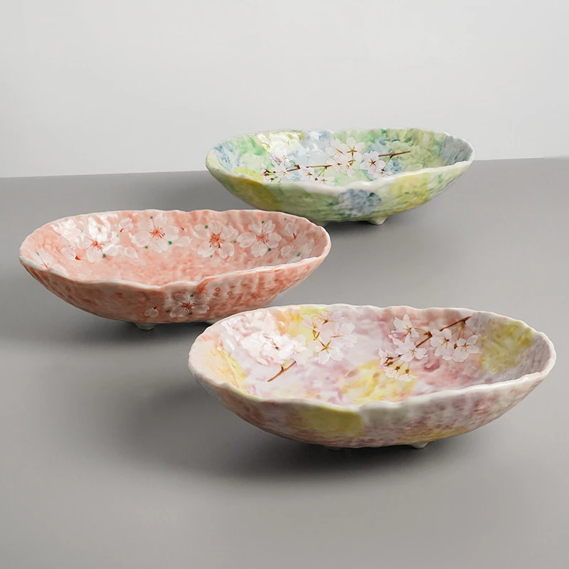 美浓烧日本进口陶瓷家用大钵日式创意花凛手绘樱花大号碗水果盘