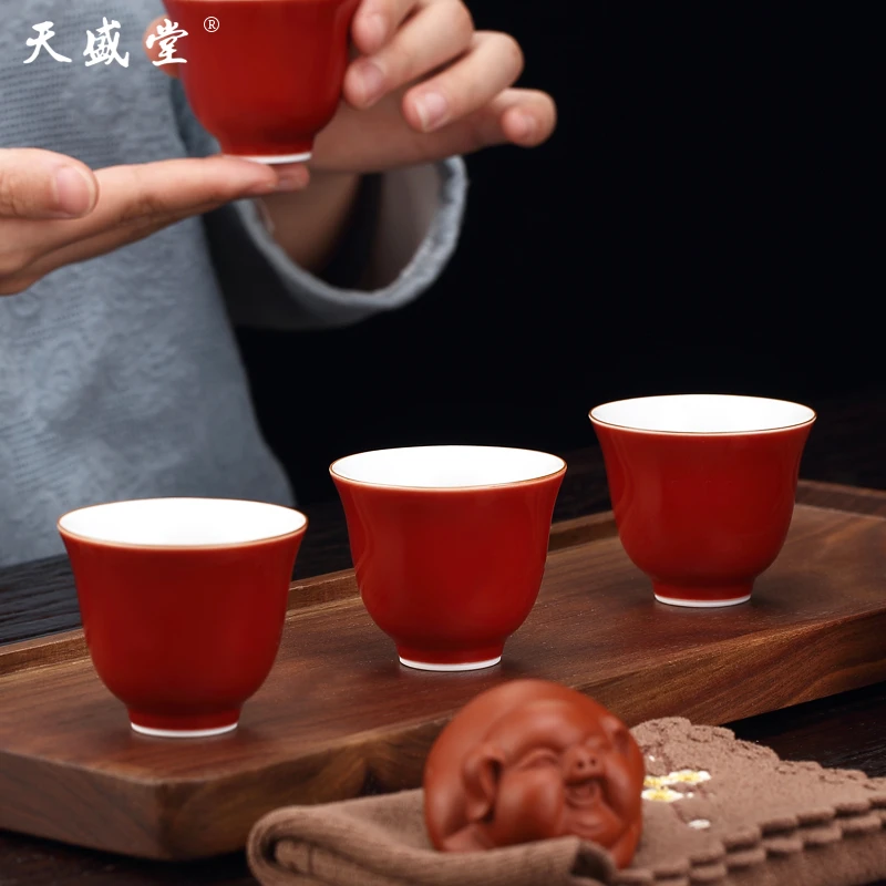 霁红品茗杯茶杯景德镇陶瓷手工大功夫茶具专用色釉普洱主人杯单杯