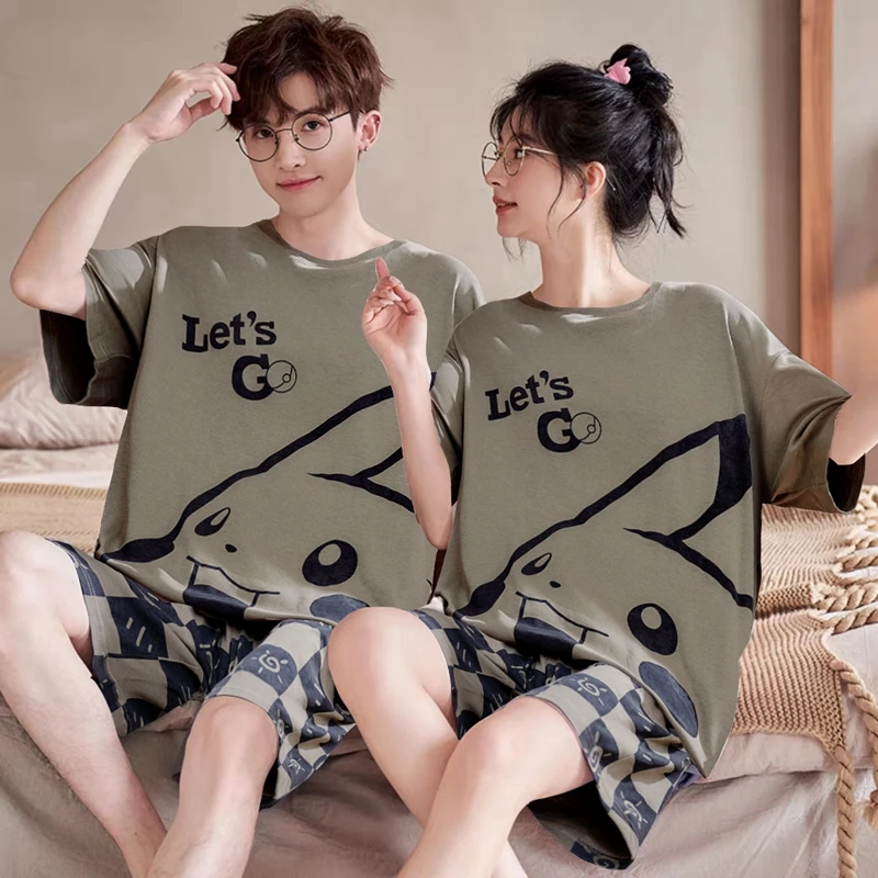 情侣睡衣夏款纯棉短袖甜美可爱女士卡通男士大码可外穿薄款家居服