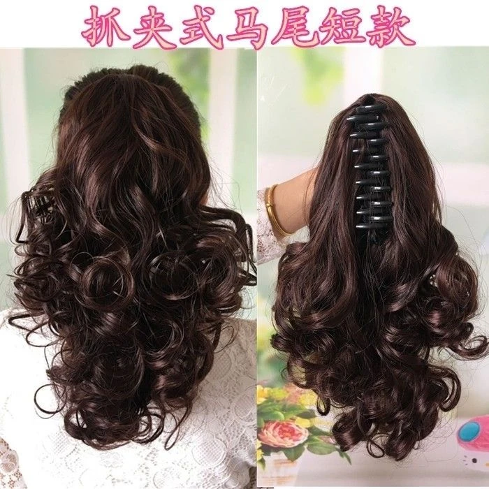 假发马尾短卷发女马尾抓夹式梨花卷短发假发片短款假大波浪长卷发