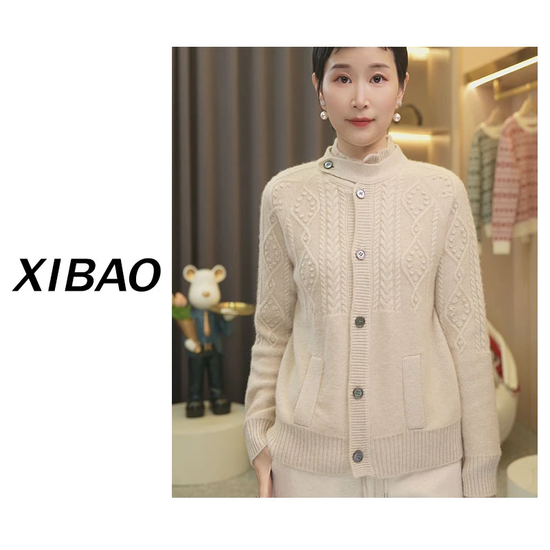 【100纯羊绒】法式气质慵懒风秋冬开衫复古时尚休闲毛衣外套MC2468