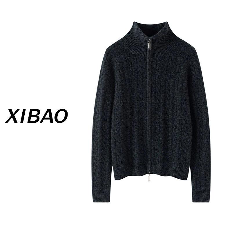 【鄂家原版双拉链】双股加厚麻花原版绒纱线纯山羊绒外套羊绒衫