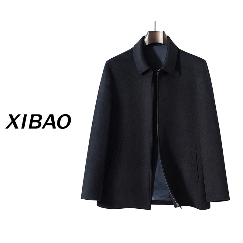 行政茄克纯羊绒毛呢男西装翻领外套