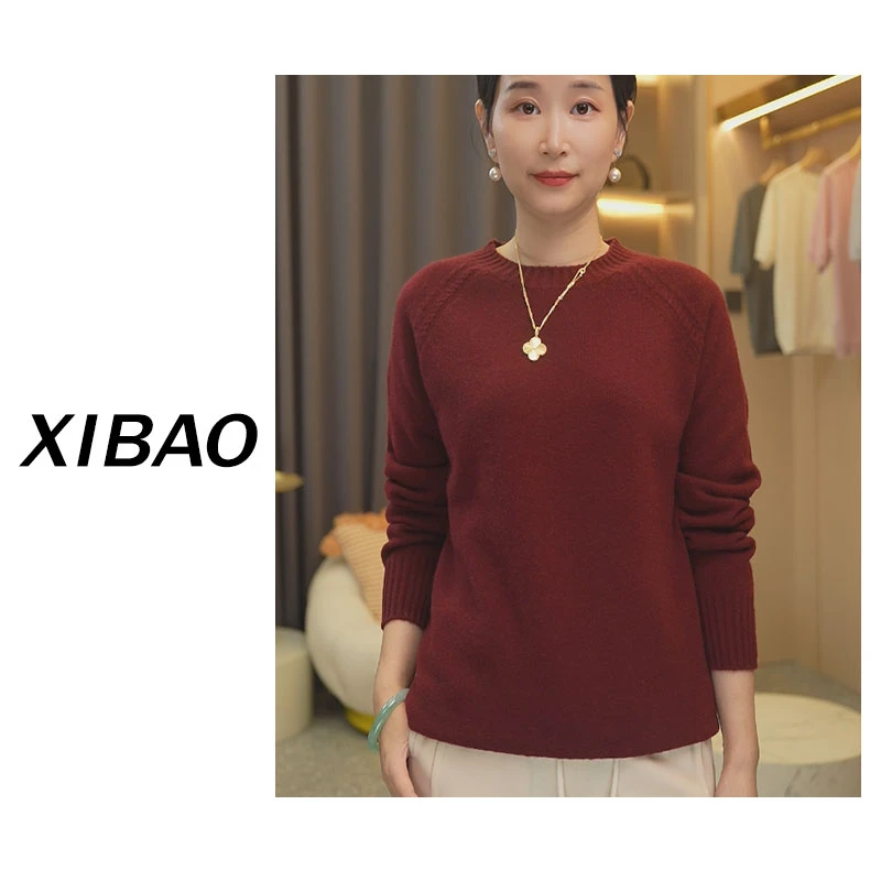 【山羊 绒】新款女士圆领长袖百搭纯色针织衫MC2428