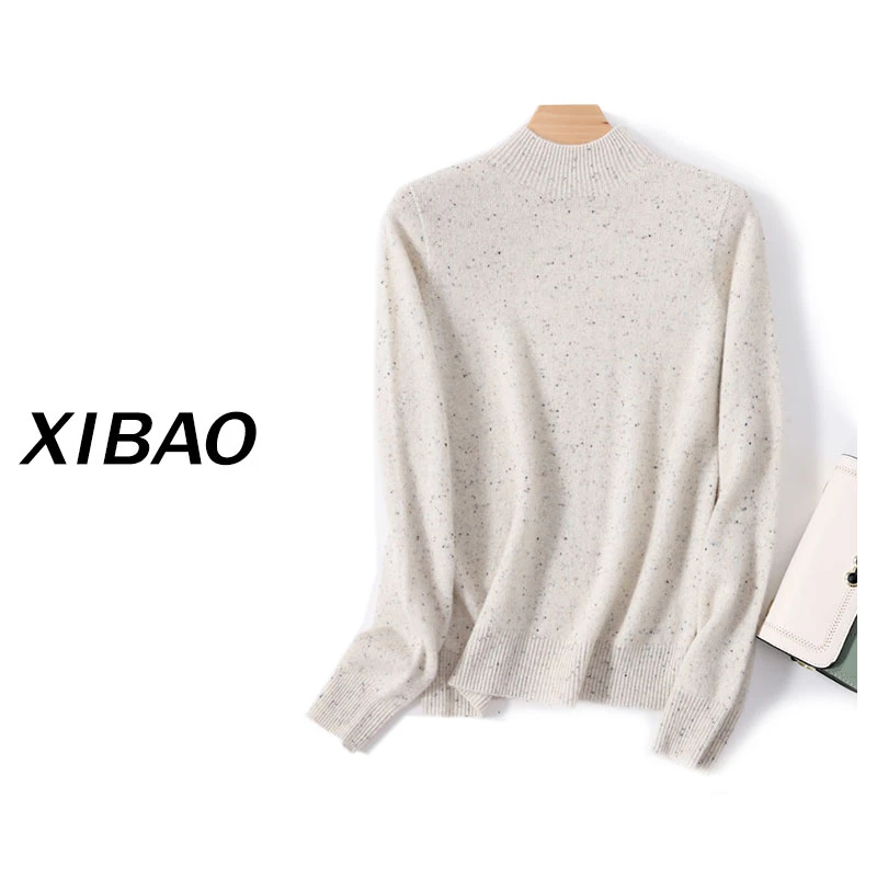 【100纯羊毛】点子纱半高领羊毛衫气质百搭女士长袖PY2394