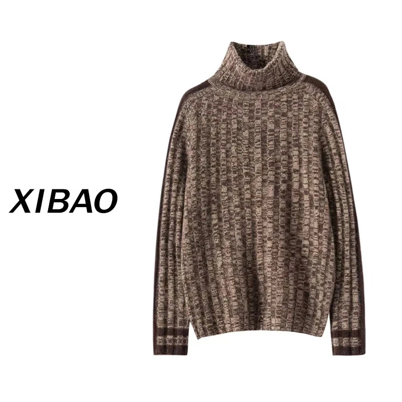 【摩登廓形羊毛衫】高领花纱拼色针织毛衣宽松温暖百搭加厚PY