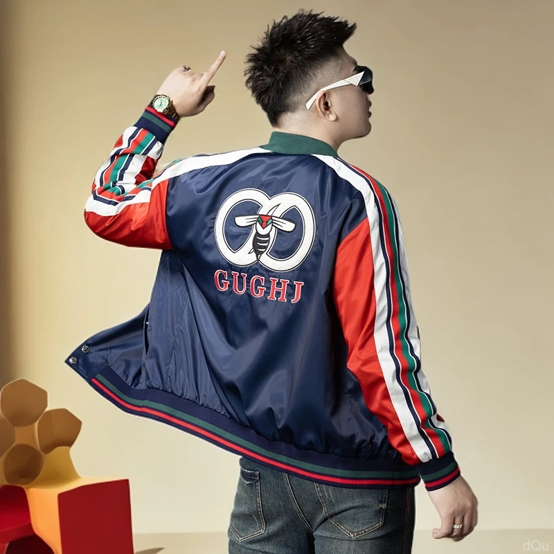 轻奢欧洲站高端棒球服外套男士2024秋冬季撞色保暖薄棉夹克男士款