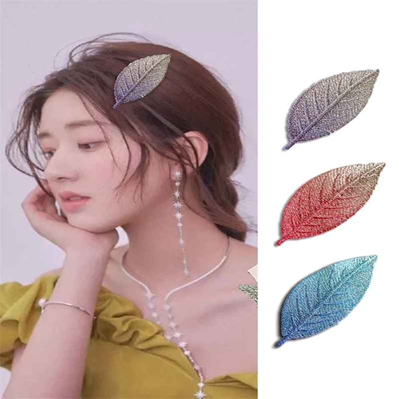 赵露思同款叶子发夹少女头饰百搭刺绣树叶发饰卡子侧边碎发刘海夹