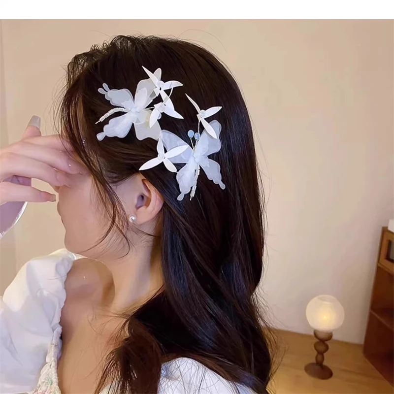 张嘉倪同款灵动白色蝴蝶发夹发饰森系仙女头饰网红刘海夹侧发卡子