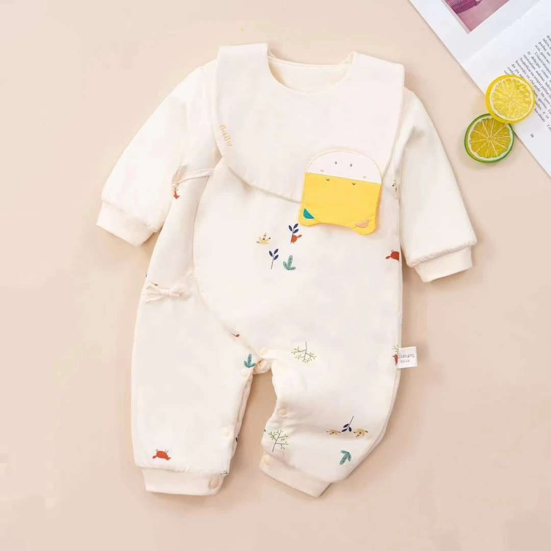 新生儿夹棉连体衣蝴蝶衣60g薄棉秋冬连体衣