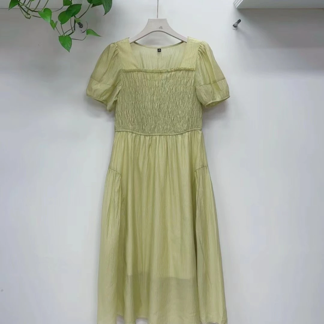 281时尚百搭高端方领气质高腰显瘦夏季2023新款简约休闲连衣裙女