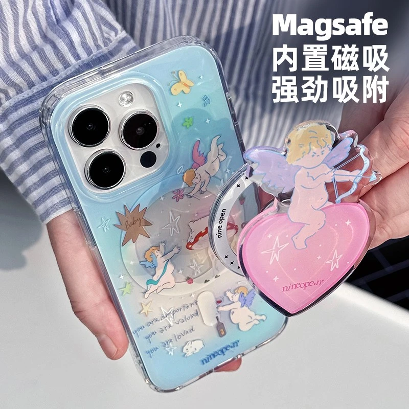 双层立体磁吸可爱天使17promax手机壳iPhone16Pro/15PM/14promax