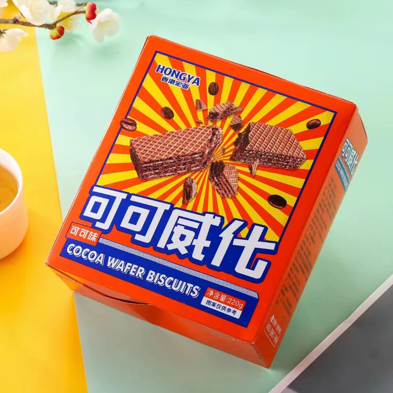 马马妈宏亚可可威化220g网红办公休闲追剧零食可可味威化夹心饼干