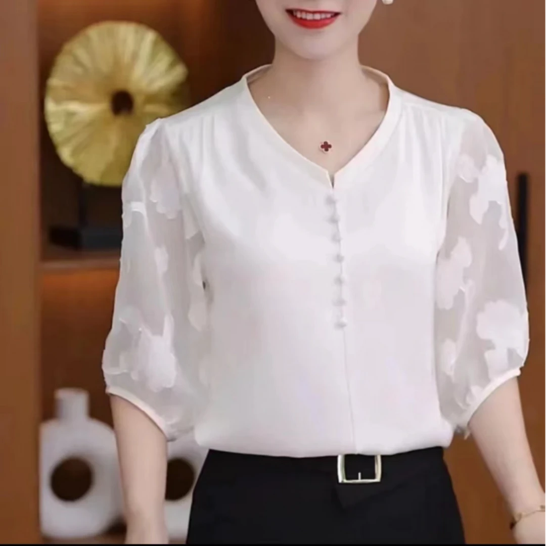 新款显瘦气质2024夏季舒适纯色洋气上衣设计感宽松休闲3222