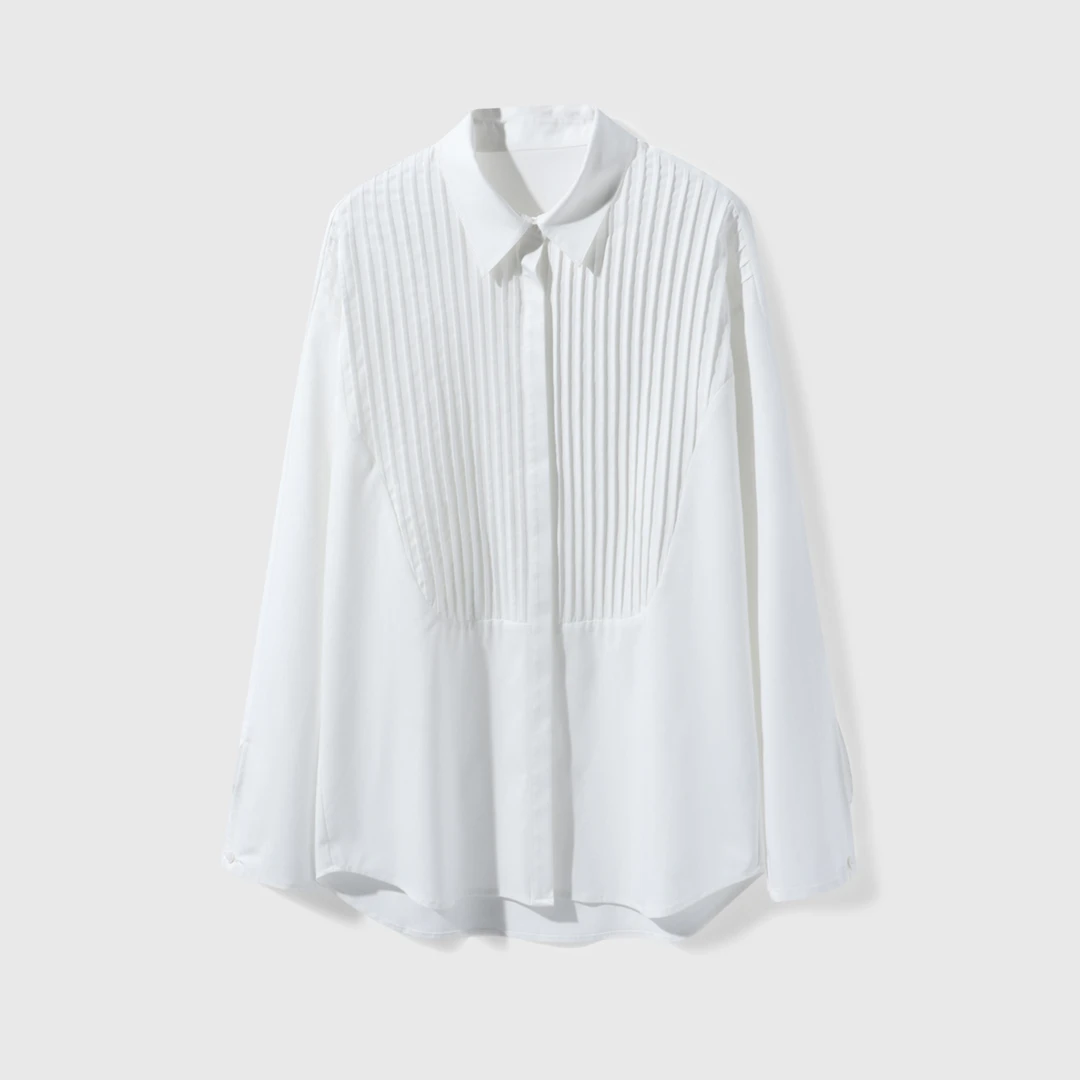 YUNACHEN【风琴】ZI2春秋款衬衣白色时尚长袖衬衫1001-999-L23C44A