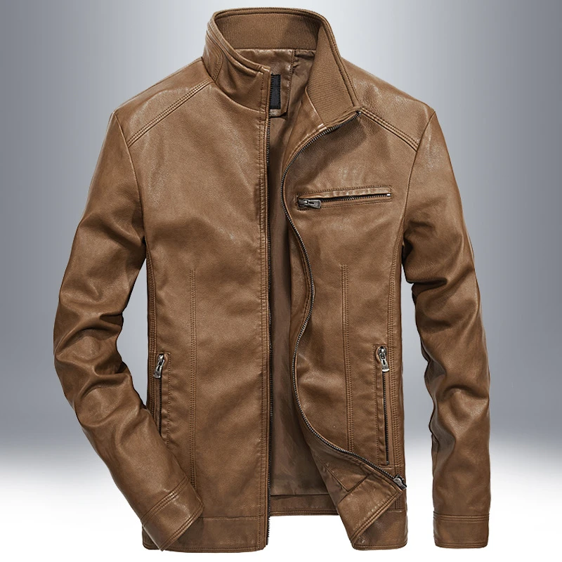 冠欧奥斯男式皮衣夹克男机车水洗PU皮夹克男加绒男装外套男机车服