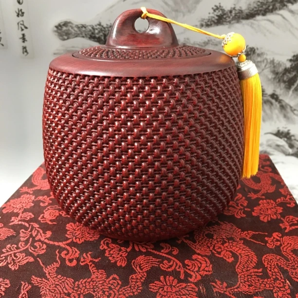 小叶紫檀流苏款茶叶罐收纳盒储物罐密封罐