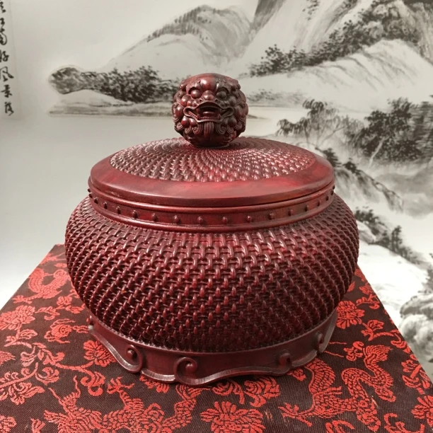 小叶紫檀大气款带貔貅手把茶叶罐收纳盒储物罐
