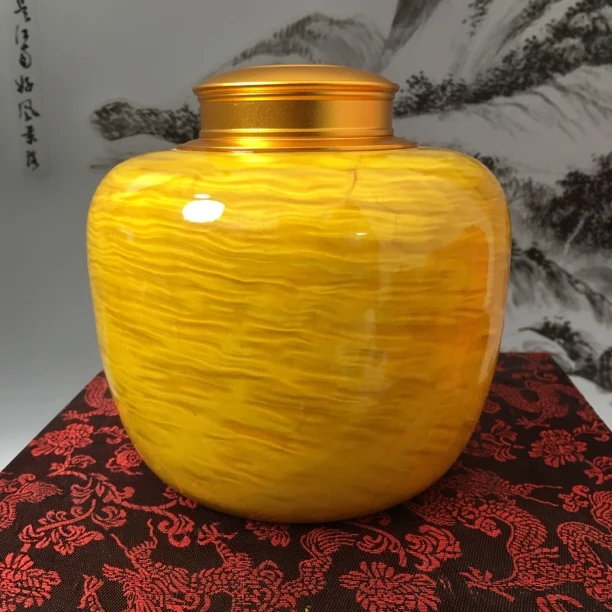 满水波金丝楠铜盖大号茶叶罐密封罐
