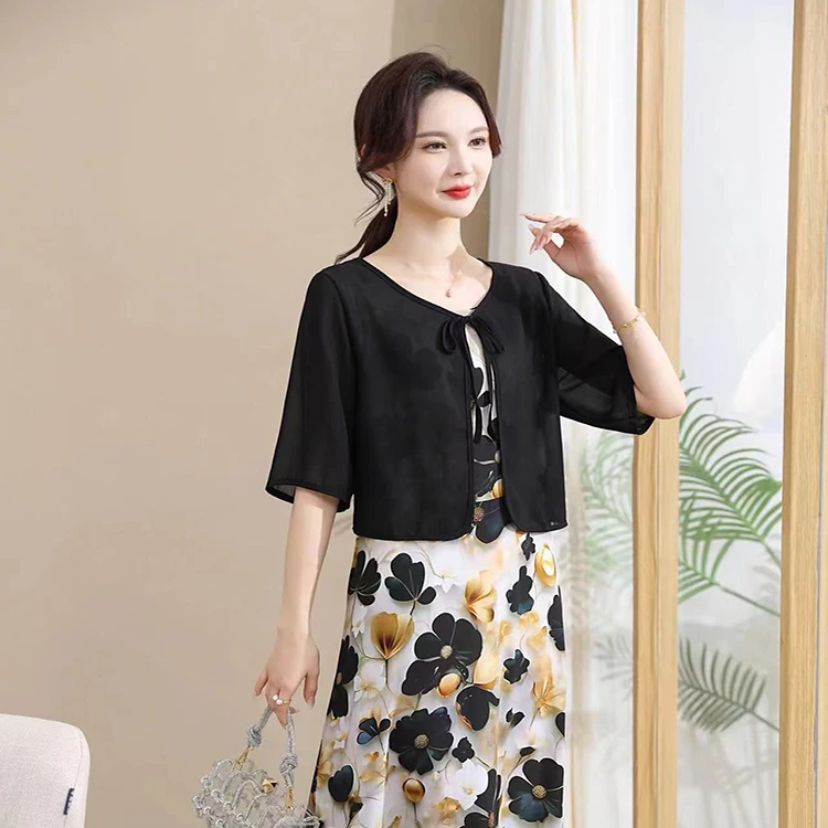 夏季新款时尚新中式纯色七分袖小外披妈妈夏装防晒衣空调衫24056