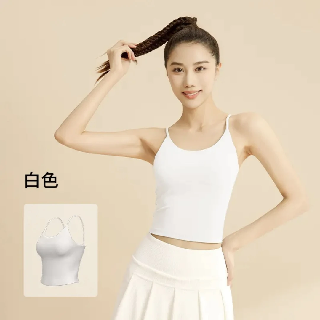 最新款美背吊带二合一瑜伽文胸背心吊带抹胸健身运动背心女士透气