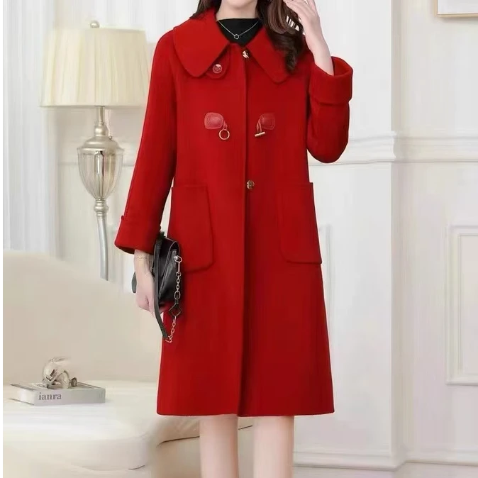 【衣加衣专属】冬季新款娃娃领双面羊毛大衣女流行韩版气质毛呢外套