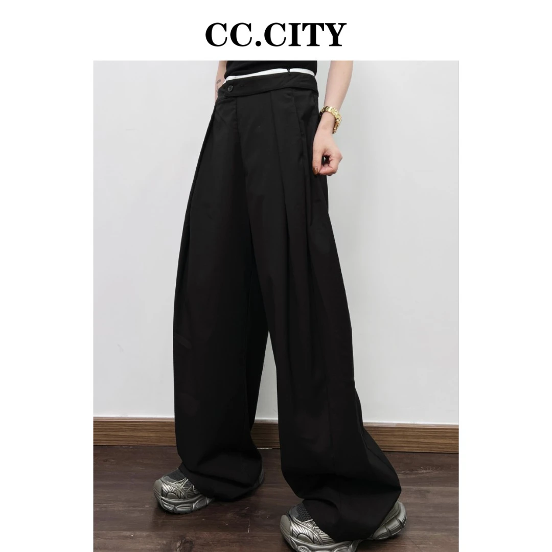 【蔡丽丽 & CC.city 】夏季时尚宽松中高腰撞色休闲显瘦西裤72668