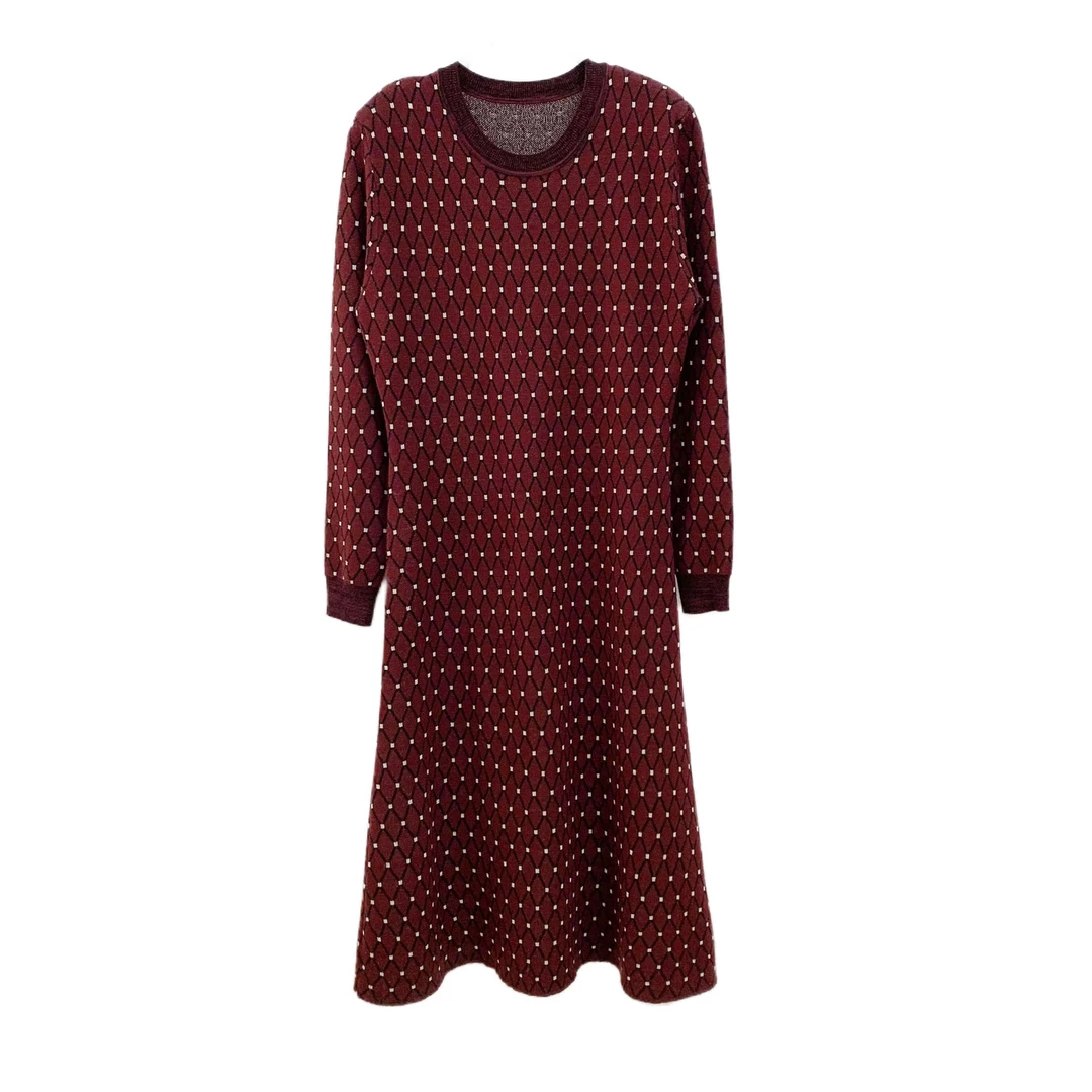 【罗马假日】2024秋冬气质修身复古提花长圆领优雅显瘦针织女长裙