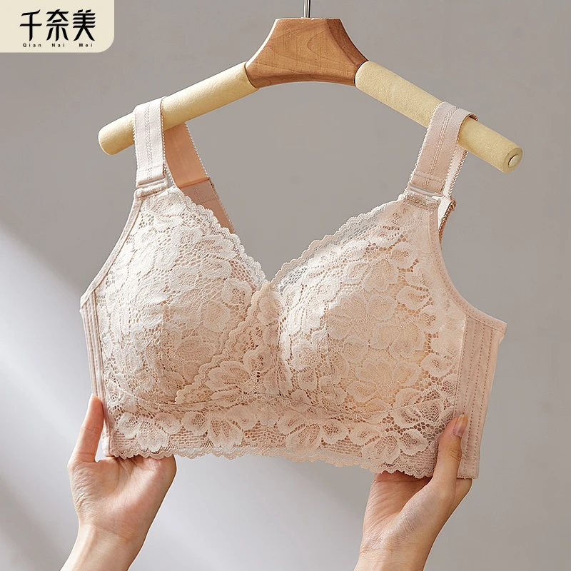 全罩杯大胸显小内衣女薄款夏防下垂收副乳无钢圈显胸小调整型文胸