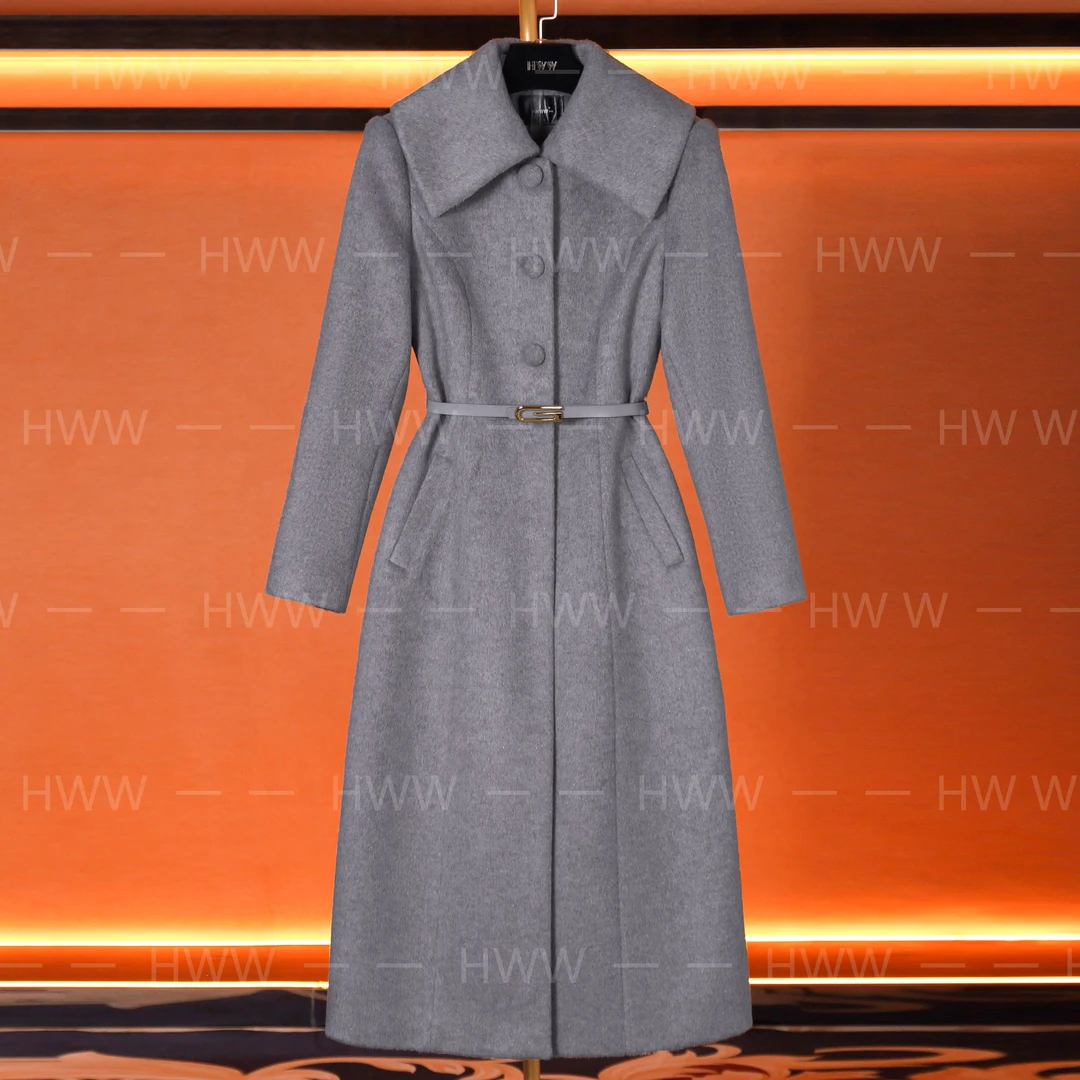 HWW轻奢设计师女装大衣优雅气质修身时尚收腰大衣DHZZR405887