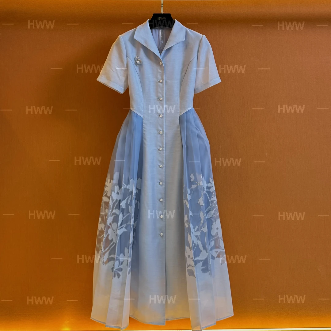 HWW轻奢设计师短袖时尚优雅法式气质大气连衣裙女THYWY400582