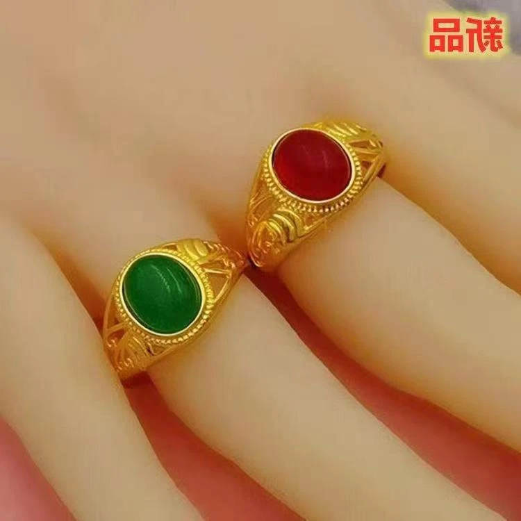 铜合金树脂戒指 爆款铜合金红色绿色水滴戒指可调节戒指时尚气质