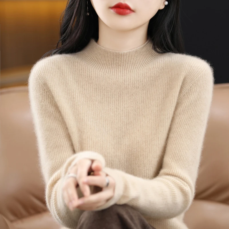 【一线成衣系列】两面穿半高领纯羊毛衫针织毛衣呢子大衣内搭打底衫