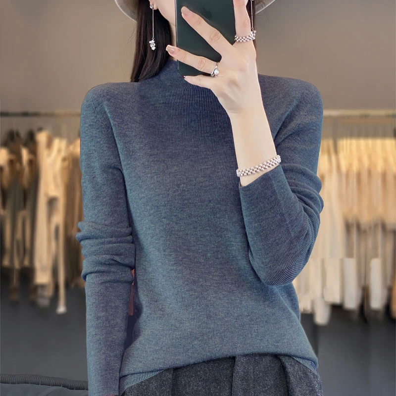 一线成衣精纺针织打底半高领超柔软亲肤纯色修身新款女装百搭