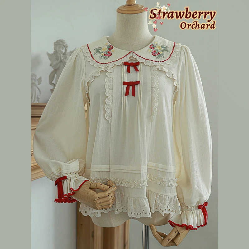原创可爱草莓刺绣洛丽塔轻薄长袖内搭现货甜美包子猪Lolita洋装店
