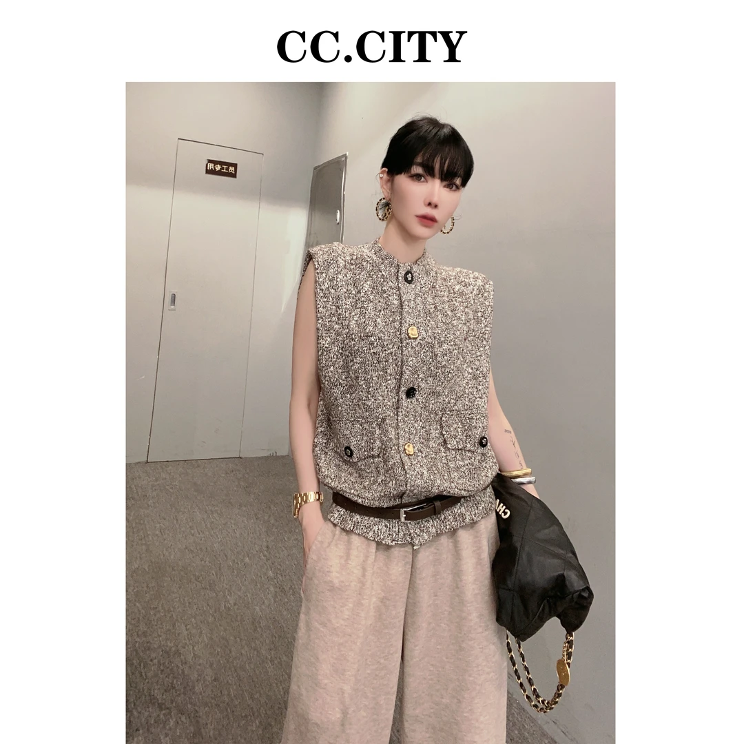 【蔡丽丽 & CC.city 】时尚洋气复古风毛衣马甲33718