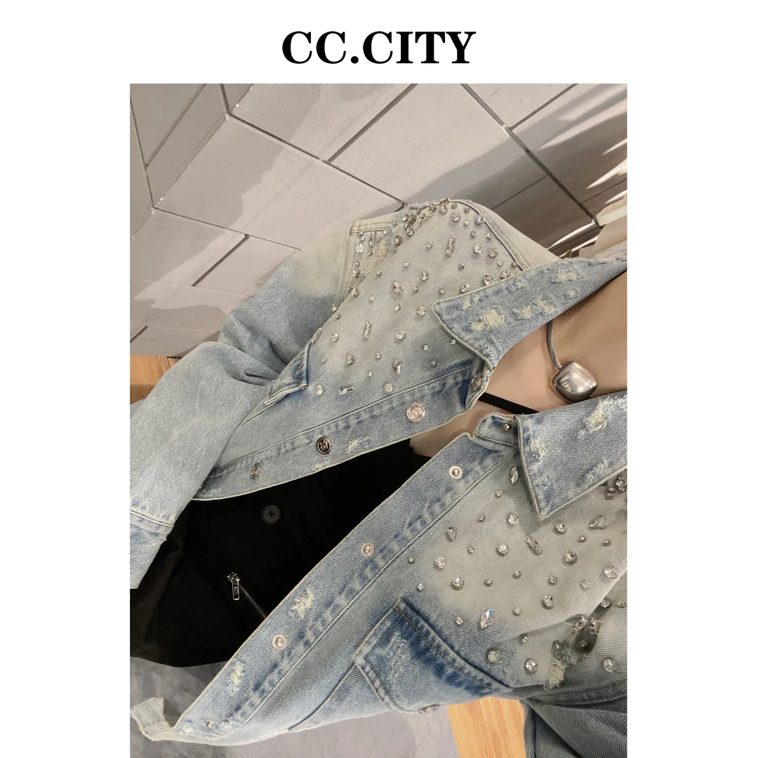 【蔡丽丽 & CC.city 】时尚洋气重工牛仔手缝外套X6170