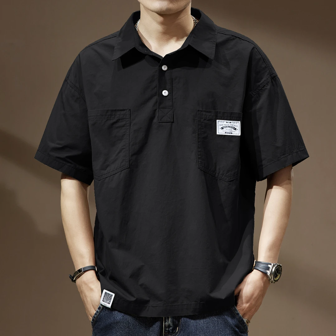 MR.MUDI/穆迪先生慵懒风短袖polo衫男夏新款衬衫领休闲痞帅衬衣