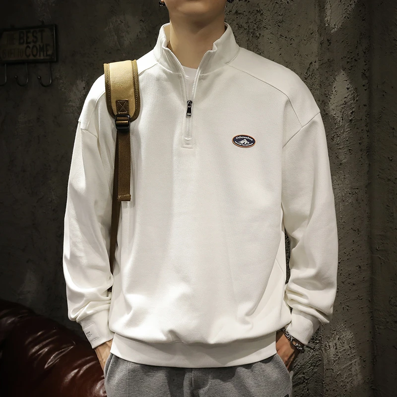 MR.MUDI/穆迪先生运动卫衣男生宽松重磅纯棉半拉链polo衫领春秋款