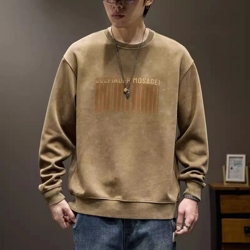 MR.MUDI/穆迪先生复古水洗做旧圆领卫衣男字母印花长袖秋2025新款