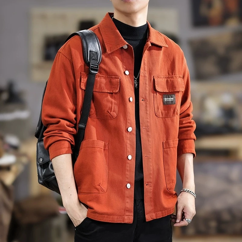 MR.MUDI/穆迪先生秋季新款水洗多口袋工装夹克男纯棉翻领外套