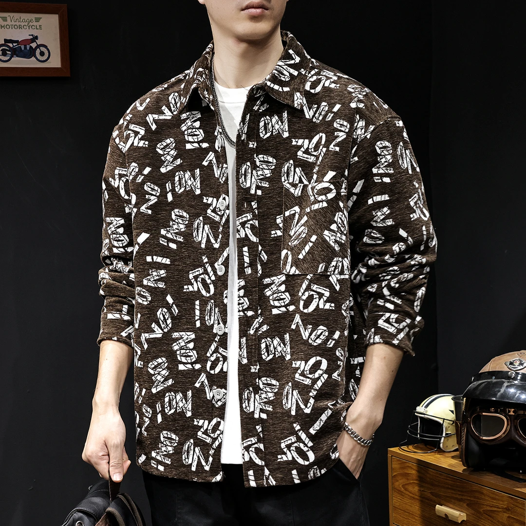 MR.MUDI/穆迪先生字母提花宽松休闲衬衫男外套2025新款秋季大码