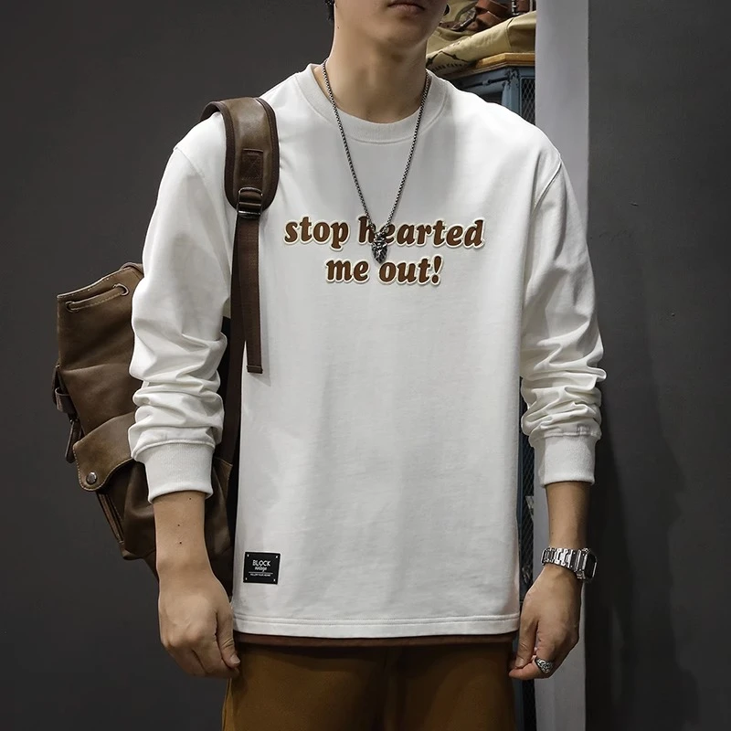 MR.MUDI/穆迪先生长袖t恤男宽松大码纯棉运动卫衣印花打底衫