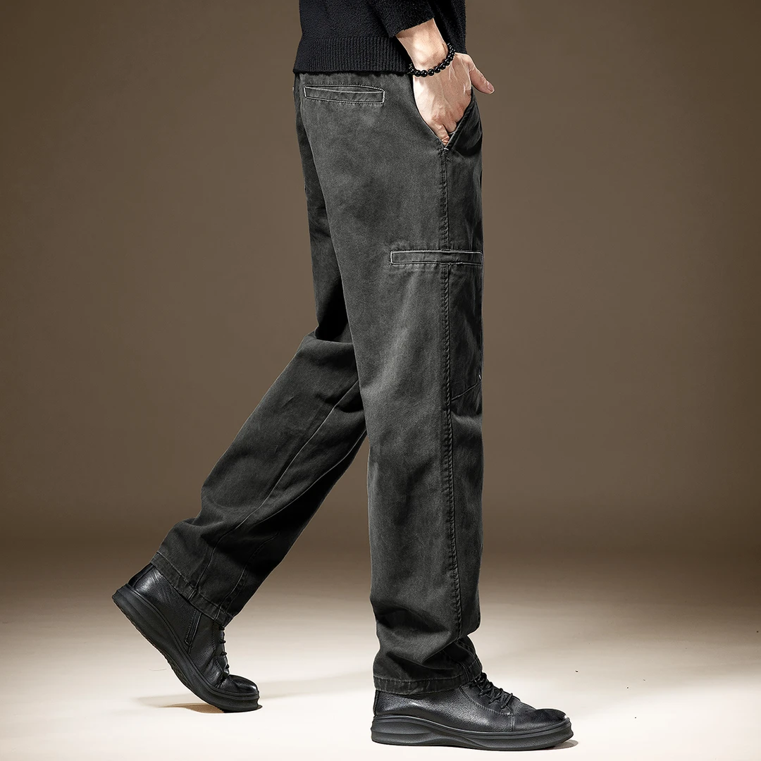 MR.MUDI/穆迪先生水洗直筒工装裤男士秋季宽松户外阔腿休闲裤子男