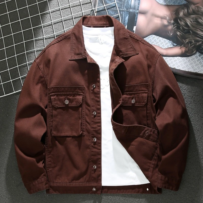 MR.MUDI/穆迪先生棕色夹克男春秋季新款潮流宽松大码牛仔外套上衣